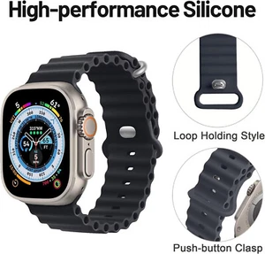 Apple Watch Compatible Grey Silicone Ocean Strap 41/42/44/45/49mmSoft Sport Band - Picture 1 of 6