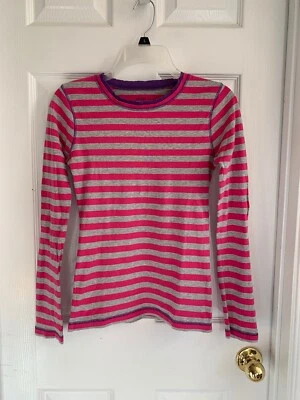 LS 衬衫 - 迷你紧身 - 粉色/灰色条纹 - 女孩 - 针织 - 尺寸 13-14 — 第 1/4 张图片