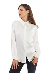 Adore Women White Pearl Collar Button-Up Long Sleeve Top Blouse XL - Picture 1 of 7