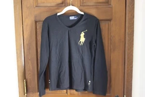 Camisa Polo Ralph Lauren Negra Manga Larga Dorado Pony #3 L Grande - Imagen 1 de 7