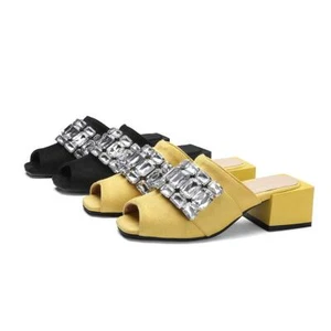 Rhinestones Women's Block Heels Slipper Open Toe Sandals Oversize Shoes Fashion - Picture 1 of 12