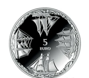 COIN LATVIA LETTLAND 5 EURO 2014 AINAZI NAUTICAL SCHOOL , SHIP proof - Bild 1 von 3