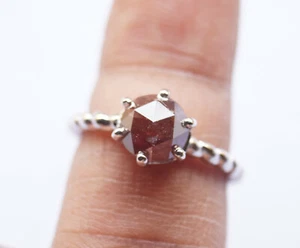 1.70cts Red Brown Round Rose Cut Diamond Solitaire Ring, silver Engagement ring - Picture 1 of 9