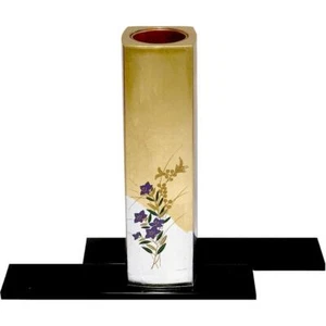 Vase Japanese style flower arrangement gold leaf bellflower with board stand - Picture 1 of 1