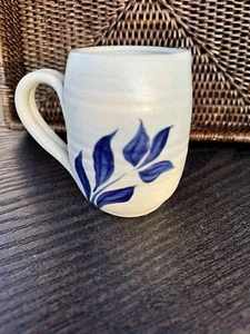Colonial Williamsburg Restoration Pottery Salt Glaze Blue Leaves Pitcher 4 Inch - Picture 1 of 7