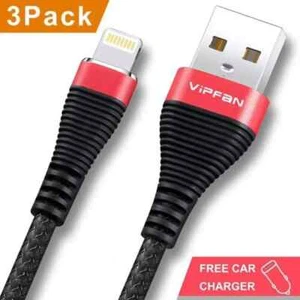 VIPFAN IPHONE CHARGER CHARGING CABLES 3 PACK BLACK BRAND NEW - Picture 1 of 1