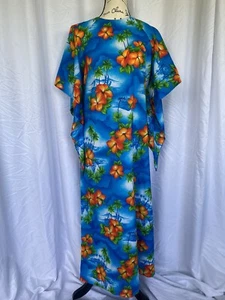 VTG 70'S HAWAIIAN KAFTAN MAXI ANGEL WING DRESS FLOWER PRINT S-M - Picture 1 of 4