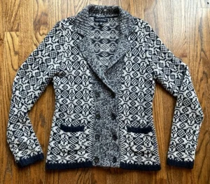 Banana Republic Alpaca Blend Peacoat Cardigan Womens XS Geometric Soft - Picture 1 of 12