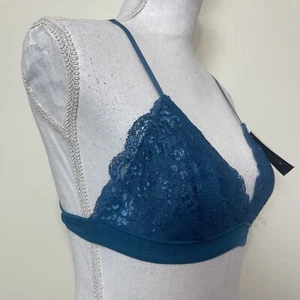Women Lace Bralette Sexy Bra Floral Lingerie Sleepwear Racerback MEDIUM Teal - Picture 1 of 5