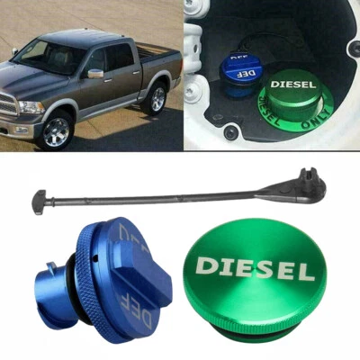 DIESEL Fuel Cap&Blue DEF Cap For 2013-2018 Dodge Ram 2500 3500 Cummins Aluminum - Изображение 1 из 4