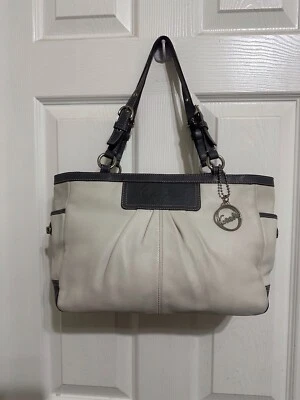 Cartera de hombro Coach Ashley F13759 de cuero plisada blanca gris Foto 1 de 4