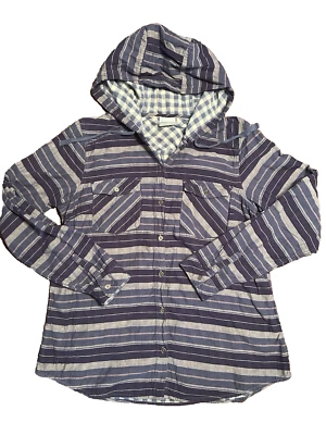 Columbia Camisa con Capucha Mujer Grande Azul Rayas Abotonadas Manga Larga Algodón Foto 1 de 4