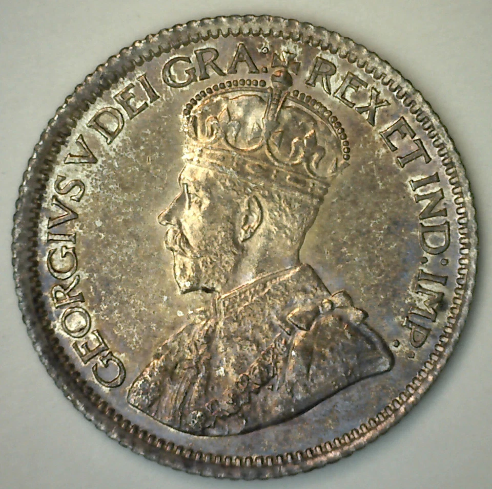 1914 Canada 10 Cent AU to UNC Dime Uncirculated Silver Coin George V Toned - Image 1 of 2