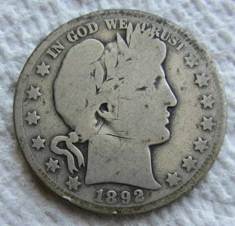 1892-O 50C Barber Silver Half Dollar Rare Key Date Good Detail Scratched Cover