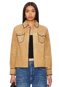 NEW AllSaints Karlson Studded Suede Western Shirt Sz US6 #SJ761 - Picture 1 of 10
