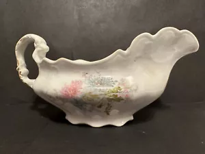 Antique Homer Laughlin Porcelain Colonial Gravyboat, Sauce, Flowers, Mums - Picture 1 of 16