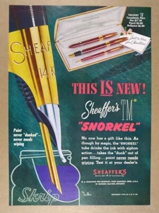 "Sheaffer TM 1952 pluma estilográfica de snorkel ""¡Esto es nuevo!""" Anuncio impreso vintage - Imagen 1 de 1