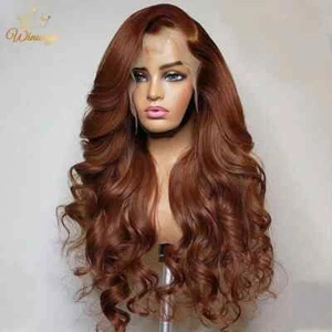 Schokobraune Körperwelle Perücke HD Transparent Lace Front Wig Echthaar vorgezupft - Bild 1 von 6