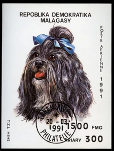 SHIH TZU Dog Postage Stamp Souvenir Mini Sheet Madagascar - 1991 Used - Foto 1 di 1