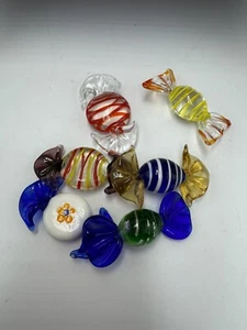 Vintage Lot Of 6 Murano Art Glass Wrapped Candy Pieces Stripes Swirl Hard Candy - Picture 1 of 7