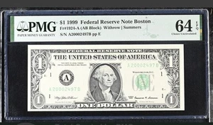 1999 Boston Federal Note 2000 serial number One Dollar PMG 64 EPQ - Picture 1 of 2
