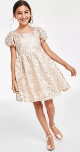 Rare Editions GOLD Big Girls Gold Brocade Floral Embroidered Dress, US 10 - Picture 1 of 4