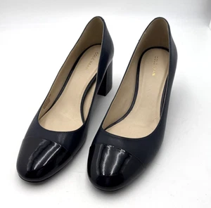 Cole Haan Dawna Navy Leather Cap Toe Block Heel Slip On Pumps Shoes Size 8.5B - Picture 1 of 9