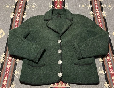 Vintage Austrian Trachten Loden Wool Jacket Green Silver Crest Coin 48 Small B4 - Image 1 of 4