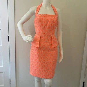 Laundry by Shelli Segal Coral Neon Pink Halter Women's Dress Size 10 - Picture 1 of 9