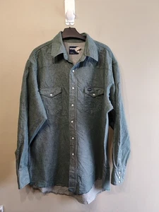 Wrangler Herren Pearl Snap Hemd X-Long Tails Western 17 35 Grün Denim Vintage - Bild 1 von 11