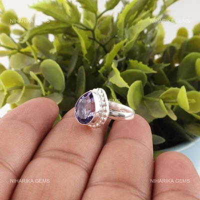 Piedra de Iolita 925 Plata de Ley Art Deco Cumpleaños Moda Solitario Anillo Joyería Foto 1 de 4