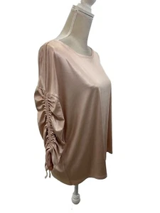 Neu ohne Etikett Jennifer Lopez cremefarbene Satinbluse Damen Large lockere Passform geraffte Ärmel - Bild 1 von 8