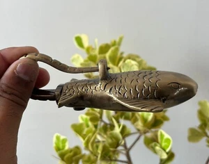 Old Vintage Brass Fish Shape Rare Tricky Padlock With Long Key - 68 - Picture 1 of 11
