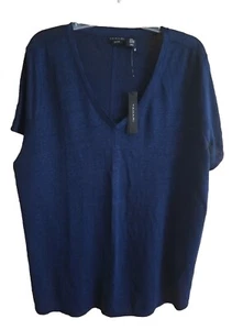Tahari 100% Linen Plus Size V-Neck Short Sleeve Top Dark Navy Size 3X New - Picture 1 of 5