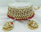 Indian Gold Plated Choker Bridal Wedding Kundan Jewelry Necklace Earrings Set