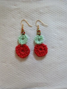 Boucles rouges et vertes coton et perles de rocaille (241020) - Imagen 1 de 6