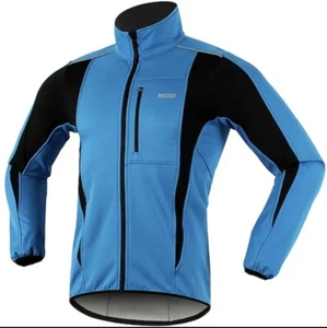 Arsuxeo cycling jacket windproof waterproof fleece lined 3 pockets blue-Large - Picture 1 of 2