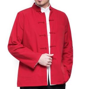Men Traditional Chinese Tang Suit Coat Jacket Wing Chun Kung Fu Tai Chi Uniform