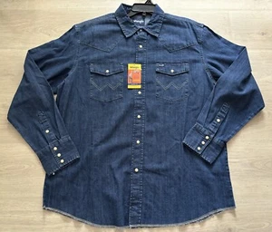 Wrangler MS1041D Cowboy Cut Western Denim Work Shirt Pearl Snap Stonewash Sz XL - Picture 1 of 9