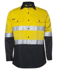 Jb's wear Hi Vis Long Sleeve HeavyWeight Safety Shirt 3M Tape Pockets W/ flaps