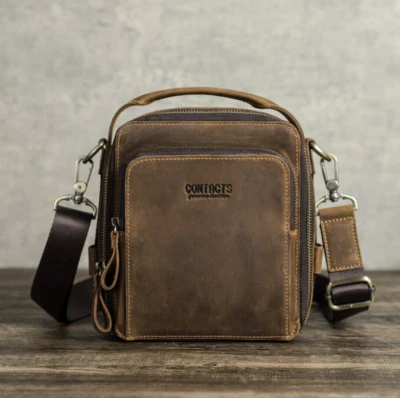 Men's Crazy Horse Leather Shoulder Bag Messenger Crossbody Bag College Outdoor - Image 1 of 4
