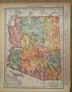 1895 Antique Original Arizona Color Atlas Map, Nevada on reverse. - Picture 1 of 7