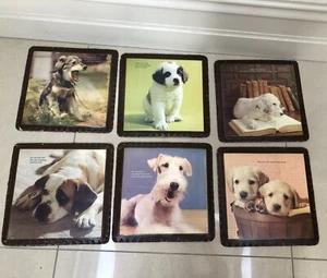 6 VINTAGE PLACEMATS - LEATHER AND WOVEN SIDES WITH DIFF. BREEDS OF DOGS GD COND - Picture 1 of 2