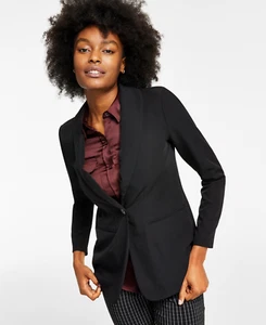Alfani Womens Medium Single Button Shawl Collar Blazer Suit Jacket in Deep Black - Picture 1 of 8