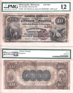 AUCTION Scarce 1882 $10 Swedish-American NB Minneapolis MN Fr487 CH#4951 PMG F12 - Picture 1 of 1