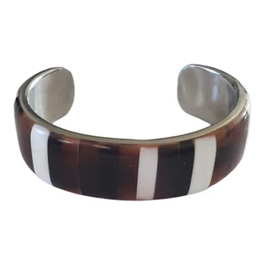 Wide Cuff Bracelet Inlay Horn Mother of Pearl - Picture 1 of 6