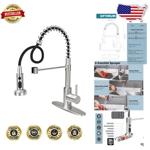 Elegant Brushed Nickel Kitchen Faucet with 3 Modes - Ideal for Farmhouse & RV - Picture 1 of 8