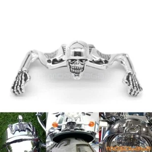 Motorcycle Fender Headlight Visor Ornament Skull Skeleton For Harley Dyna Bobber - Picture 1 of 12