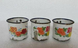 Taza de café islámica antigua esmaltada vintage coleccionable 3 piezas, - Imagen 1 de 5