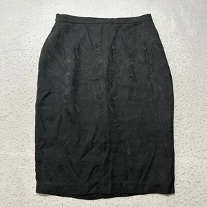 Vintage Maggy London Women's 8 Black 100% Silk Pencil Paisley Print Skirt - Picture 1 of 11